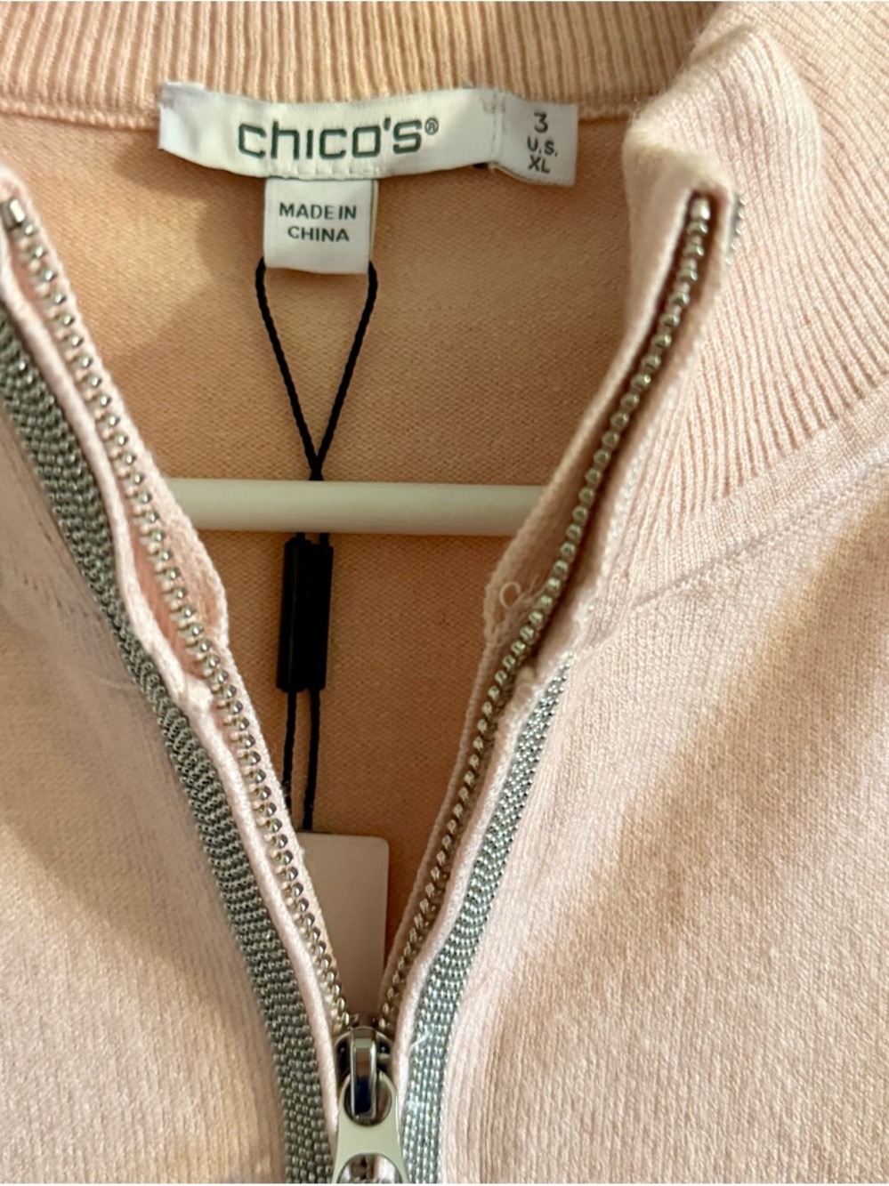 NWT Chico's Pink Cashmere Blend Luxe Metallic-Trim Quarter Zip Pullover Size XL - Picture 3 of 6